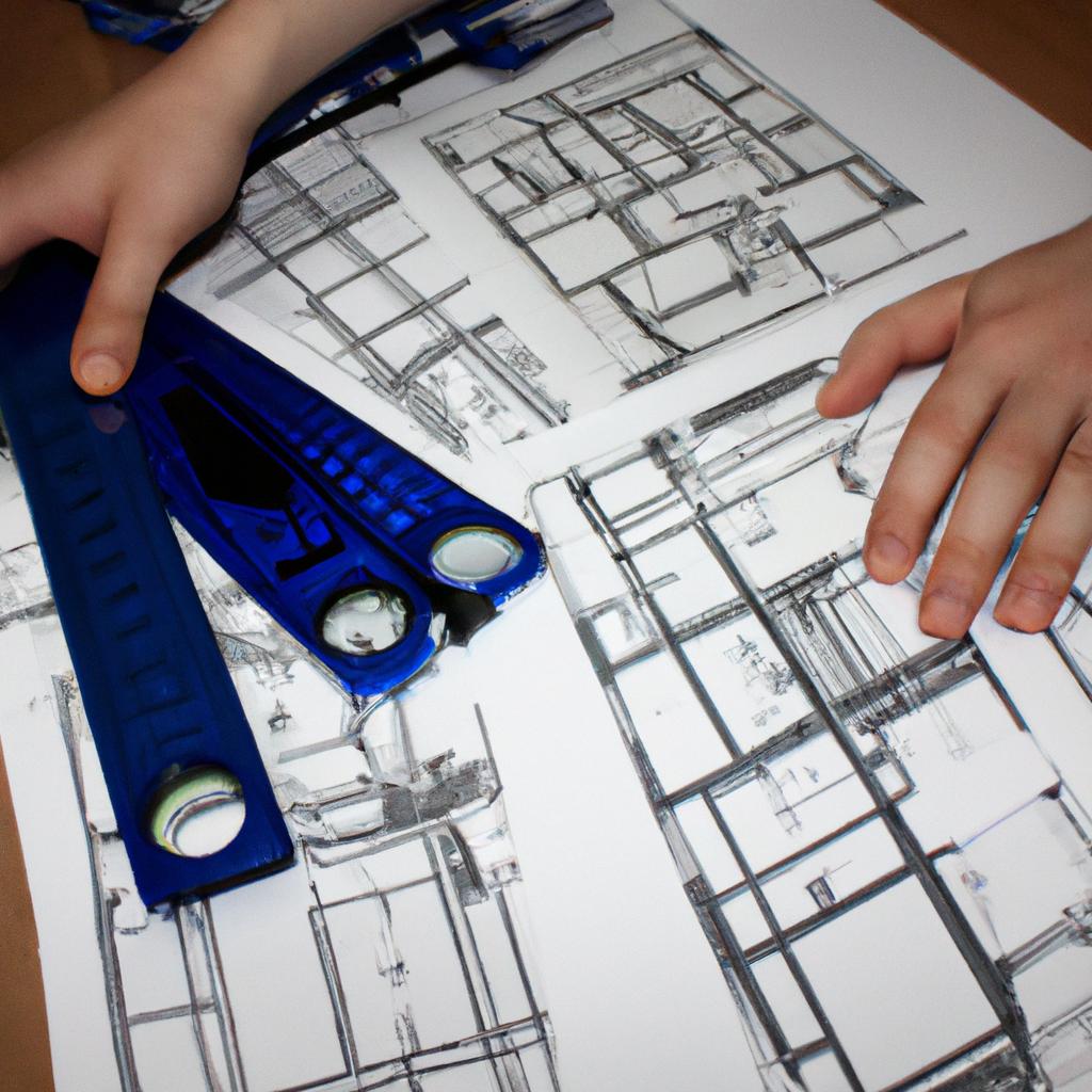 Person holding blueprints and tools