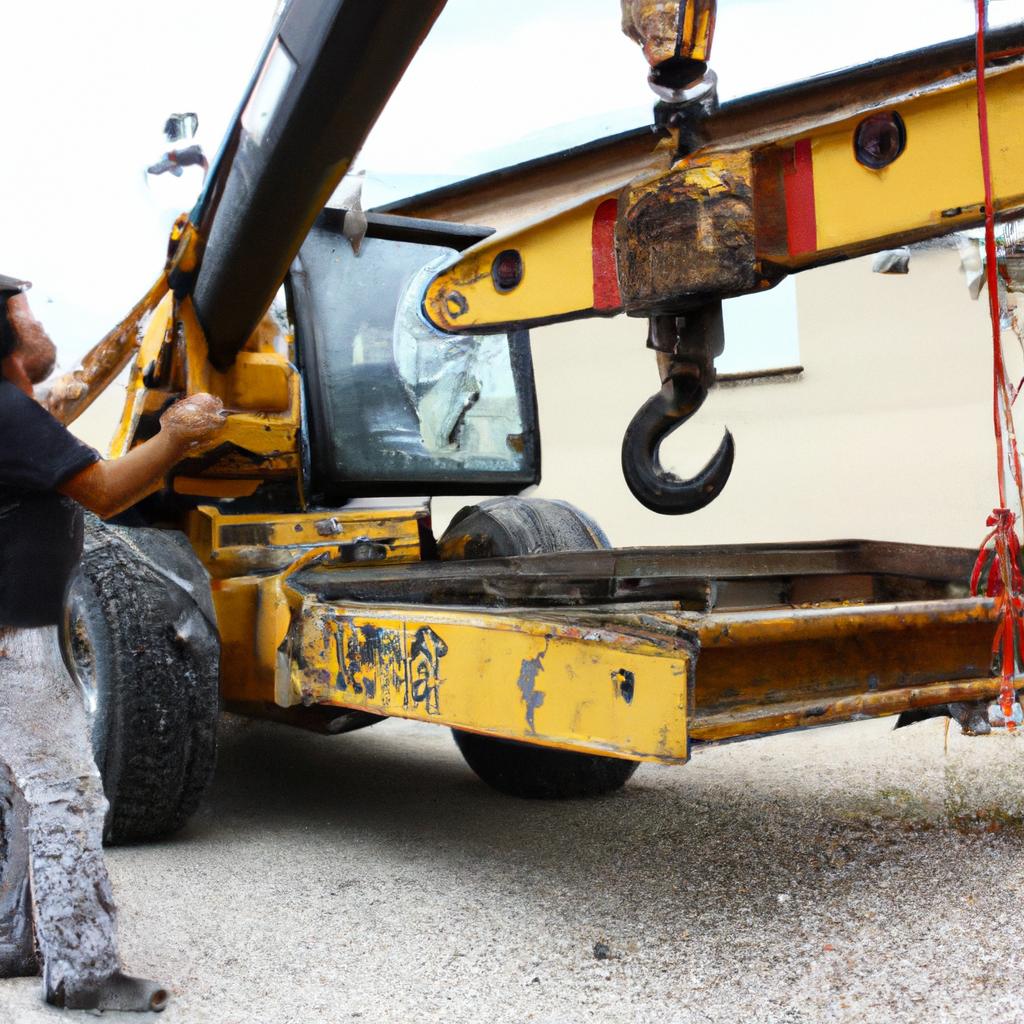 Person maintaining construction equipment