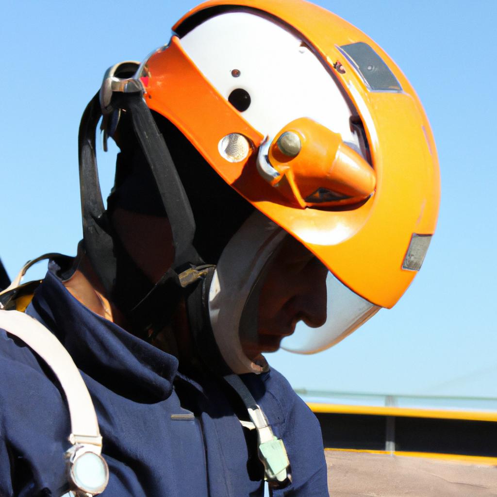 Person wearing safety gear operating