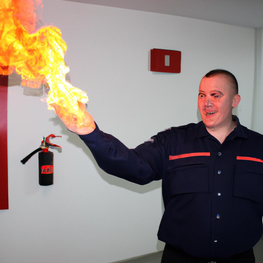 Person demonstrating fire safety measures
